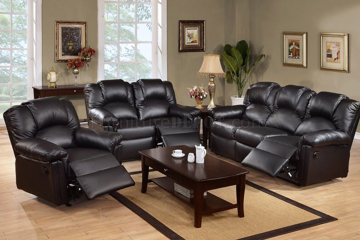 black leather motion sofa