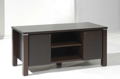 Dark Walnut Modern 2-Door TV Stand w/Shelves