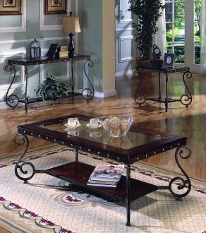 Ash Burl Framed Glass Top Traditional Coffee Table w/Shelf