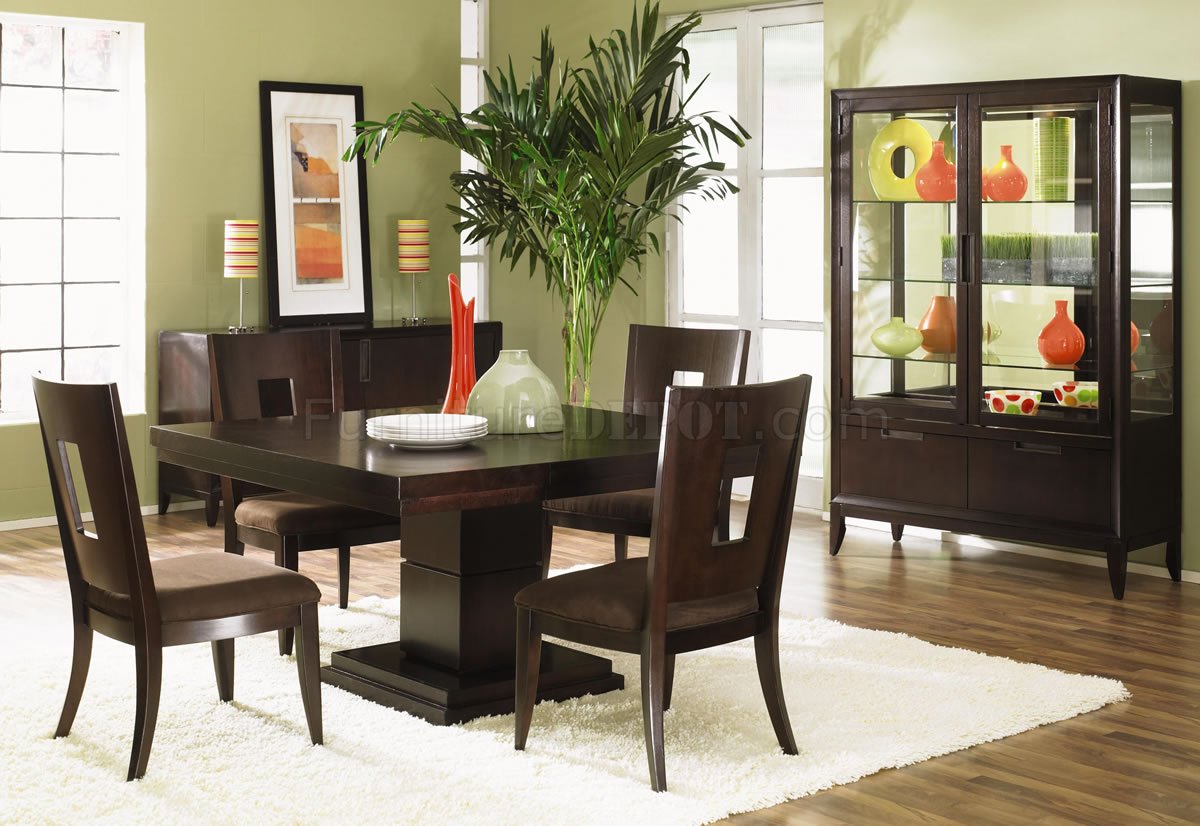dining room with dark wood