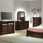 Dark Cherry Finish Transitional Bedroom w/Leatherette Headboard