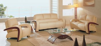 Beige Leather Living Room Set with Wooden Accents [GFS-705-A]