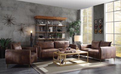 Burgess Sofa 54540 in Vintage Chocolate Leather - Acme w/Options