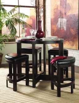 Cherry Finish 5Pc Modern Counter Height Dining Set w/Round Top
