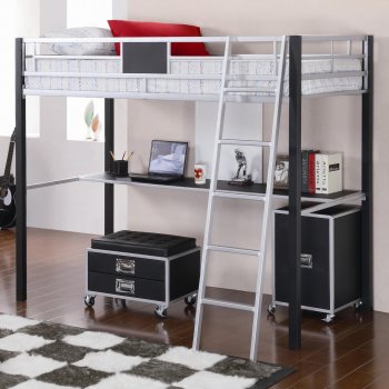 Black & Silver Two-Tone Modern Twin Loft Bed w/Optional Items [CRKB-460281]