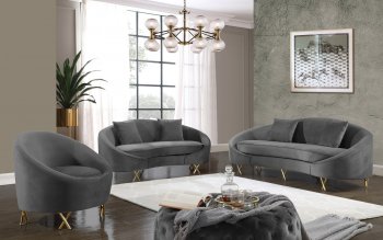 Serpentine Sofa 679 in Grey Velvet Fabric by Meridian w/Options [MRS-679Grey Serpentine]