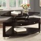 Dark Brown Walnut Finish Modern Lift Top Pie Shaped Coffee Table