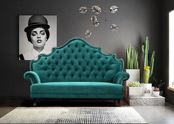 Antonia Settee in Emerald Green Velvet Fabric [KCS-Antonia Emerald Green]