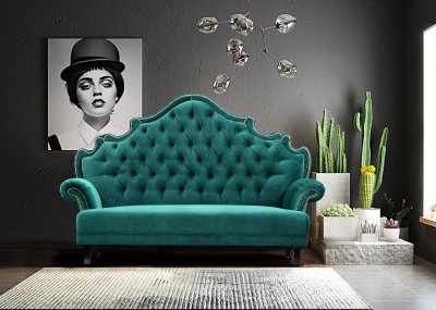 Antonia Settee in Emerald Green Velvet Fabric