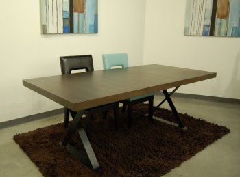 Espresso Finish Modern Dining Table w/X-Shaped Metal Legs [PGDT-KIT-DT]