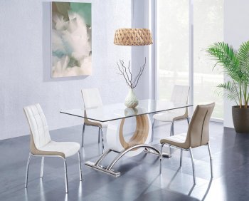 D4202DT Dining Table White & Light Oak by Global w/Glass Top [GFDS-D4202DT-D16012DC]