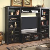 Antique Black Finish Wall Entertainment Unit W/Book Shelves