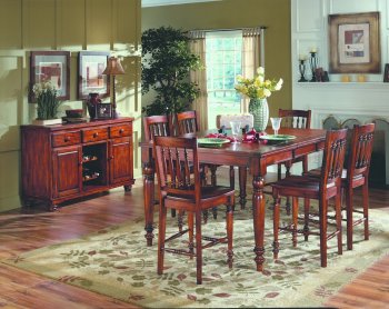 Antique Cherry Finish Traditional 7Pc Dining Set w/Wooden Seats [HEDS-729-36]