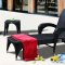 Modern Black Bathing Chaise Lounge w/Cushion & Side Table