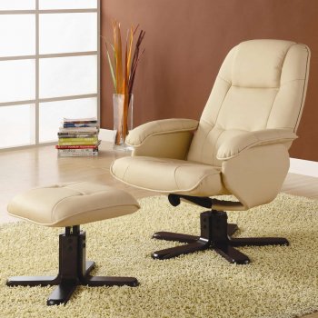 Reviews Ivory Bonded Leather Match Modern Swivel Chair w Ottoman