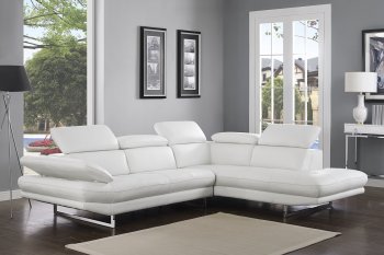 Pandora Sectional Sofa in White Leather by Whiteline [WLSS-Pandora White]