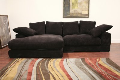 Dark Brown Ribbed Velvety Microfiber Modern Sectional Sofa