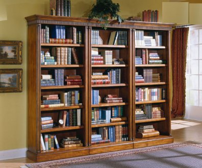 Distressed Cherry Finish Classic Bookcase w/Gold Accents