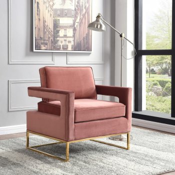 Noah Accent Chair 511 in Pink Velvet Fabric by Meridian [MRCC-511 Noah Pink]