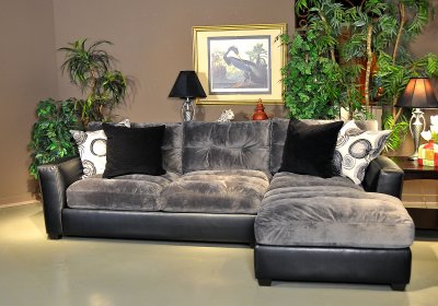 Thomas Black Fabric Contemporary Sectional Sofa w/Pillows