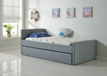 Duette Twin Bed w/Trundle in Gray Leatherette by Casabianca [CBB-Duette Gray]