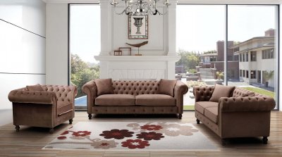 108 Loveseat in Brown Fabric by ESF w/Optional Chair