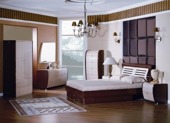 Two-Tone Wenge & Beige Contemporary Platform Bedroom Set [VGBS-Liza]