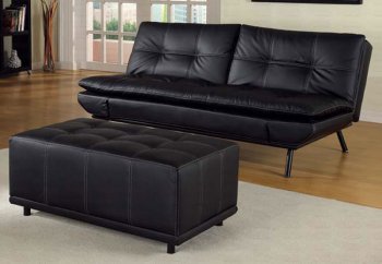 Black Vinyl Modern Futon Sofa Bed w/Optional Matching Ottoman [CRSB-235-300156]