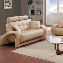 Honey Tufted Leather Living Room Set with Brown Leather Accents