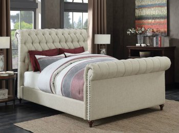 Gresham Upholstered Bed 300652 in Beige Fabric by Coaster [CRB-300652 Gresham]