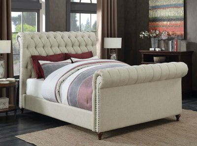 Gresham Upholstered Bed 300652 in Beige Fabric by Coaster