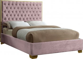 Lana Upholstered Bed in Pink Velvet Fabric by Meridian [MRB-Lana Pink]