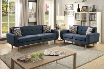 F6526 Sofa & Loveseat Set in Dark Blue Fabric by Poundex [PXS-F6526 Dark Blue]