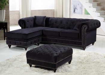 Sabrina Sectional Sofa 667 in Black Velvet Fabric by Meridian [MRSS-667 Sabrina Black]