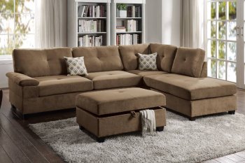 F6426 Sectional Sofa in Truffle Waffle Suede - Poundex w/Options [PXSS-F6426]