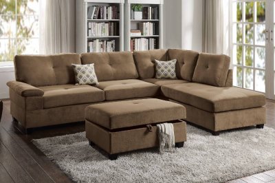 F6426 Sectional Sofa in Truffle Waffle Suede - Poundex w/Options