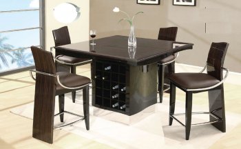 Wenge Zebrano High Gloss Finish Modern Bar Table W/Wine Rack [GFBA-Madison Bar Table]