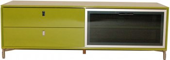 Green High Gloss Finish Modern TV Stand w/Pull-down Glass Door [PGTV-VIDA-S-VN-05B-GREEN]