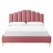 Olivia Upholstered Platform Queen Bed in Dusty Rose Velvet by Mo