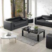 Black Bonded Leather Elegant Modern 3PC Living Room Set