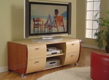 Cherry & Beech Two-Tone High Gloss Finish Modern TV Stand [CVTV-Symphony]