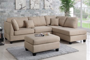 F7605 Sectional Sofa in Sand Tone Fabric by Boss w/Ottoman [PXSS-F7605]