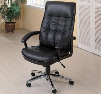 Black Leather Executive Chair w/Gas Lift And Aluminum Base [CROC-490-4277]