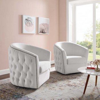 Rogue Swivel Chair Set of 2 in White Velvet by Modway [MWAC-4425 Rogue White]