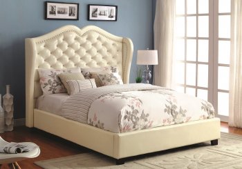 Monroe CM7016IV Upholstered Bed in Ivory Leatherette [FAB-CM7016IV-Monroe]