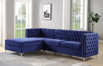 Sullivan Sectional Sofa 55490 in Navy Blue Velvet by Acme [AMSS-55490 Sullivan]