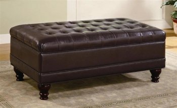 Dark Brown Leather Elegant Storage Ottoman w/Tufted Accents [CRO-501041]