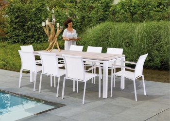 Timber Outdoor Dining Set 9Pc in White by Bellini [BLOUT-Timber-White 9pc]