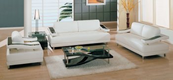 Modern White Leather Living Room with High Gloss Wooden Inlays [GFS-759-W]