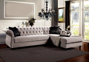 Rotterdam Sectional Sofa SM2261 in Warm Gray Velvet Fabric [FASS-SM2261-Rotterdam]